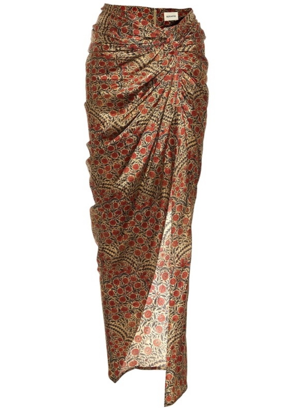 KHAITE Louie Floral Print Satin Midi Skirt